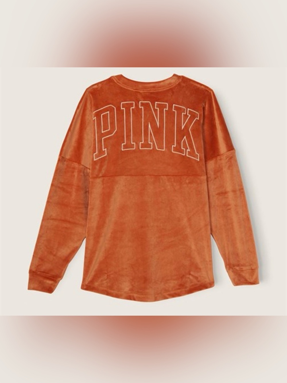 PINK Victoria's Secret Velour Crew Pullover in pumpkin spice color